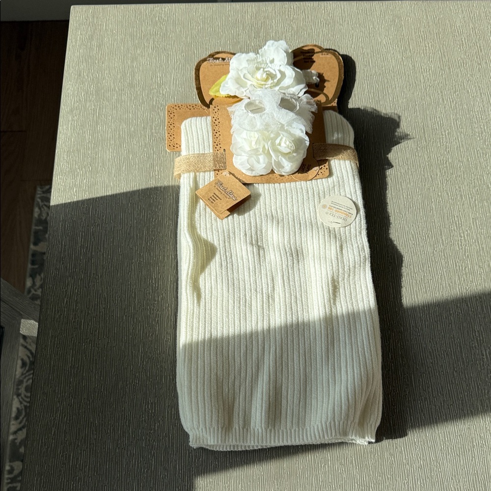 Cream Knit Baby Blanket, Booties and Headband